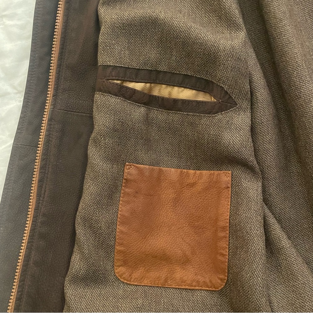 Johnston & Murphy Leather Field Coat Jacket Mens Size 42 Brown Lambskin Two Tone - Picture 16 of 16